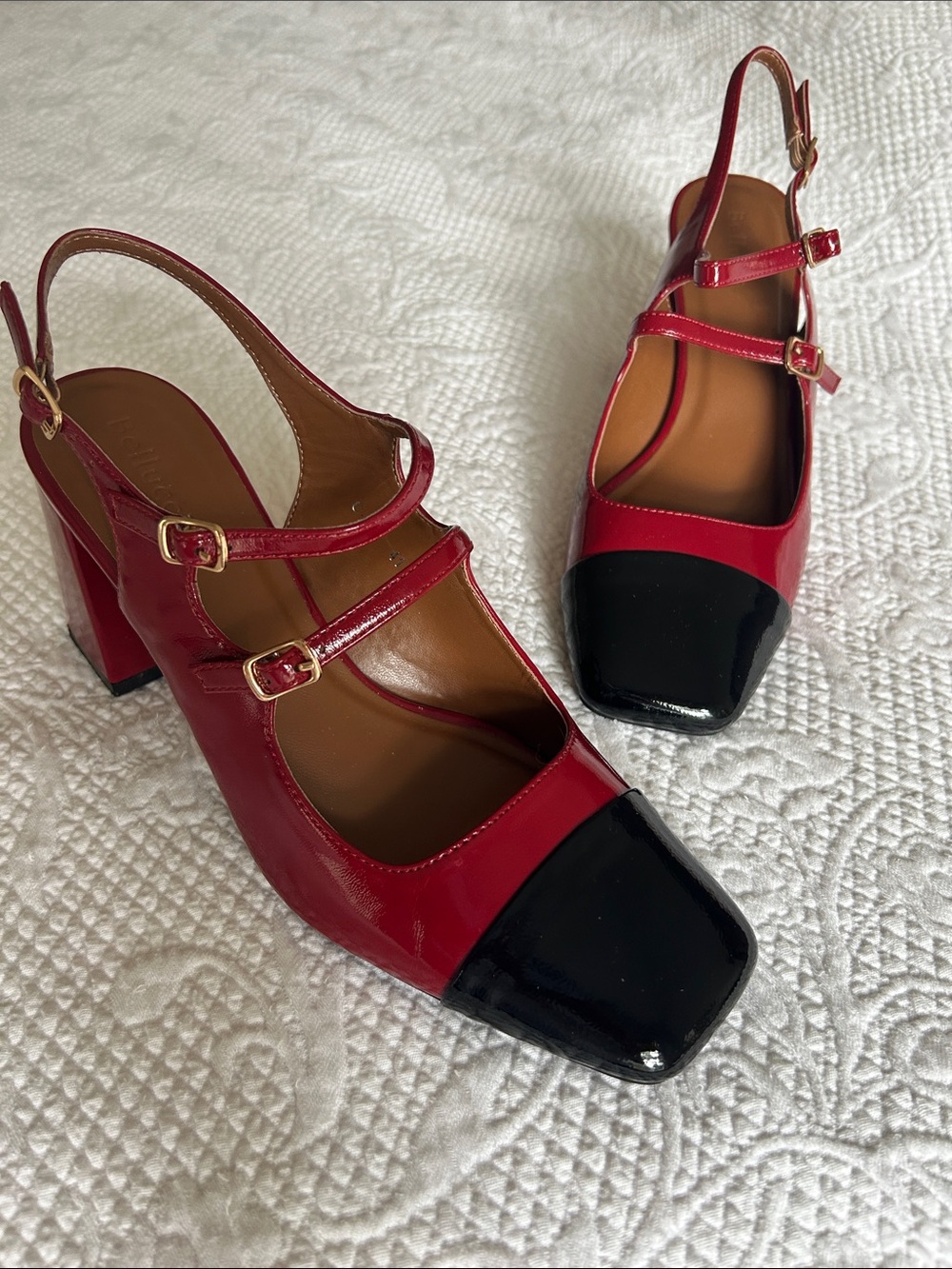 Patent Slingback Block Heels in Burgundy and Black
